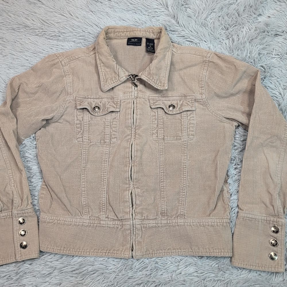 Bailey's Point Jacket Womens M Beige Corduroy Denim Zip Up Pockets Casual‎